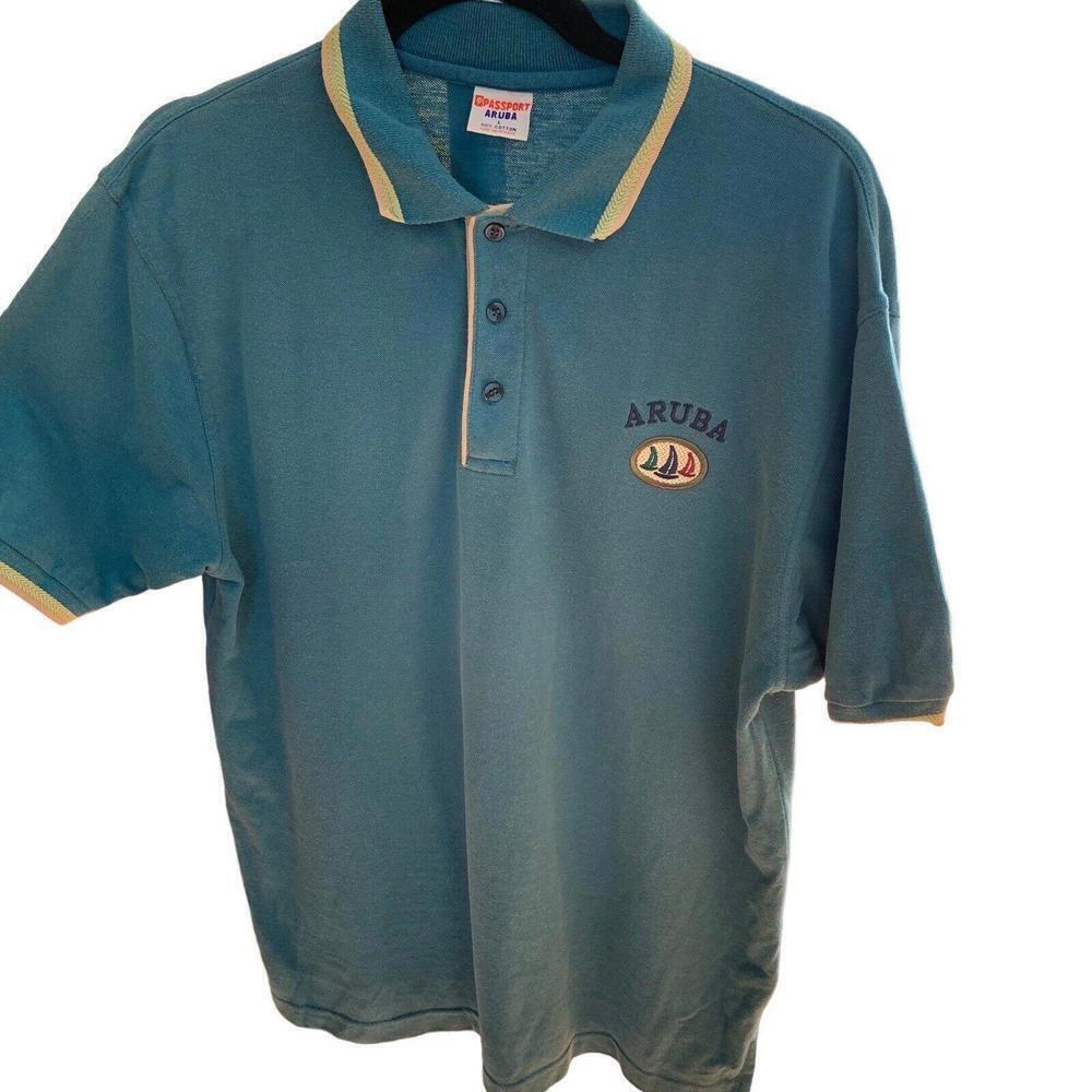 Passport Aruba Mens Teal Short Sleeve Golf Polo Shirt Size Large​​​​​